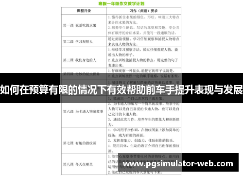 如何在预算有限的情况下有效帮助前车手提升表现与发展